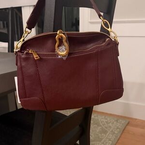JW PEI Burgundy Shoulder Bag with Gold Accents